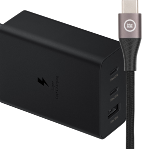 Samsung Oplader met 3 Usb Poorten 65W Zwart + Usb C Kabel Nylon Zwart 1